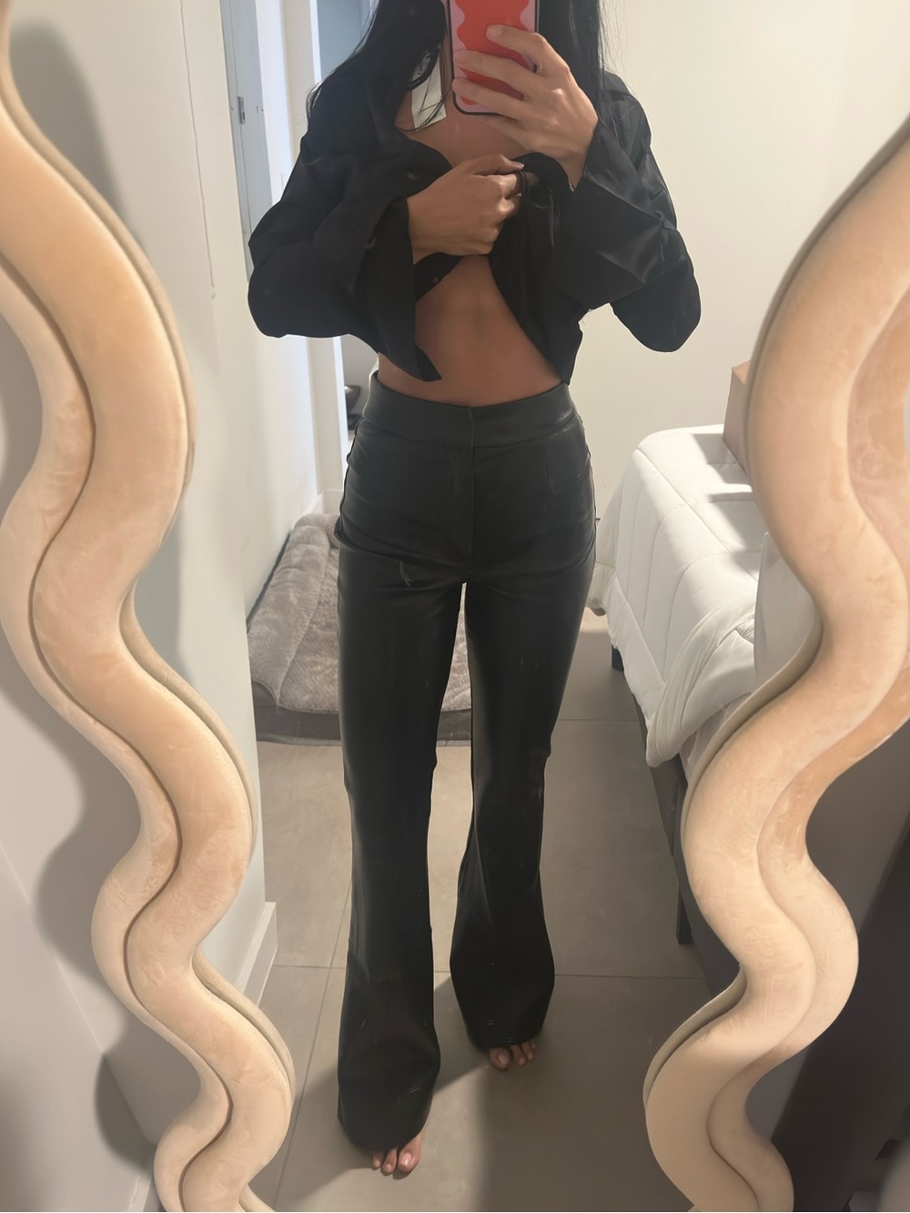 Blank NYC Black Faux Leather High-Rise Flare Jeans